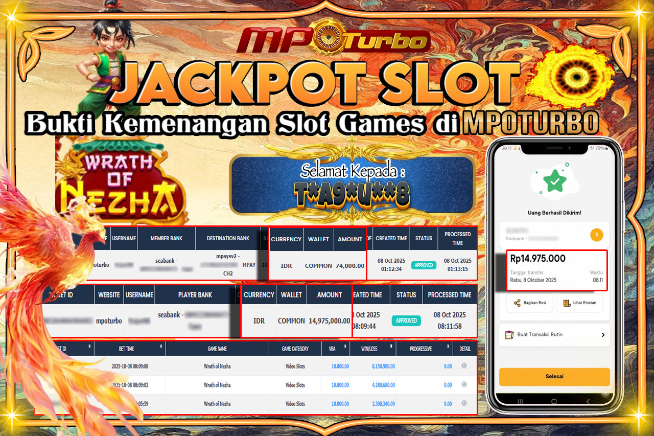 MPOTURBO JACKPOT SLOT WRATH OF NEZHA - PRAGMATIC PLAY Rp 14,975,000.00,- LUNAS